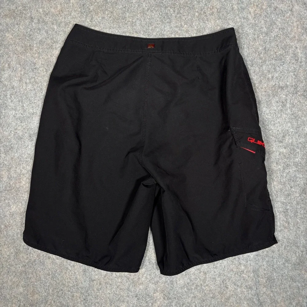 Quiksilver Board Shorts Mens 34 Black Red Cargo Pocket Swim Trunks Surfwear VTG